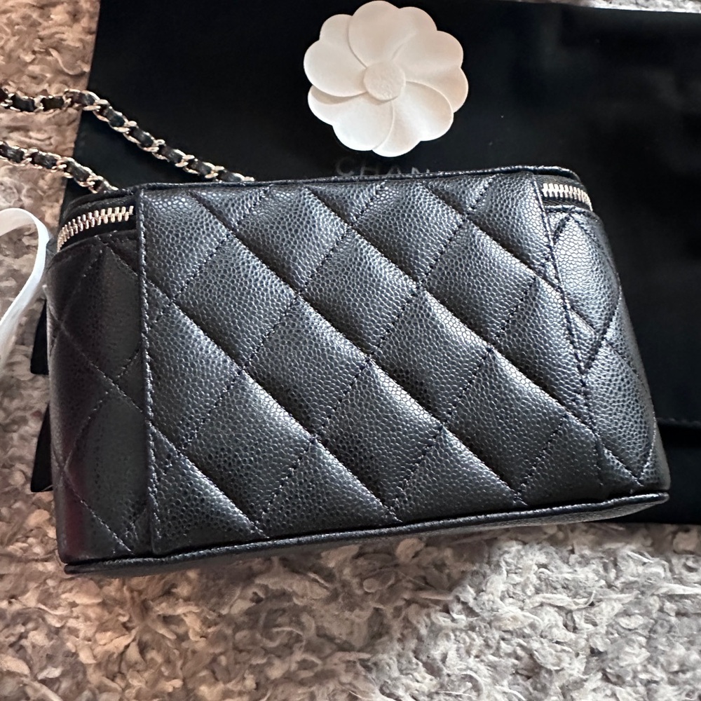 CHANEL Black Quilted Caviar Leather Vanity Crossbody with Light Gold Hardware - Picture 12 of 15